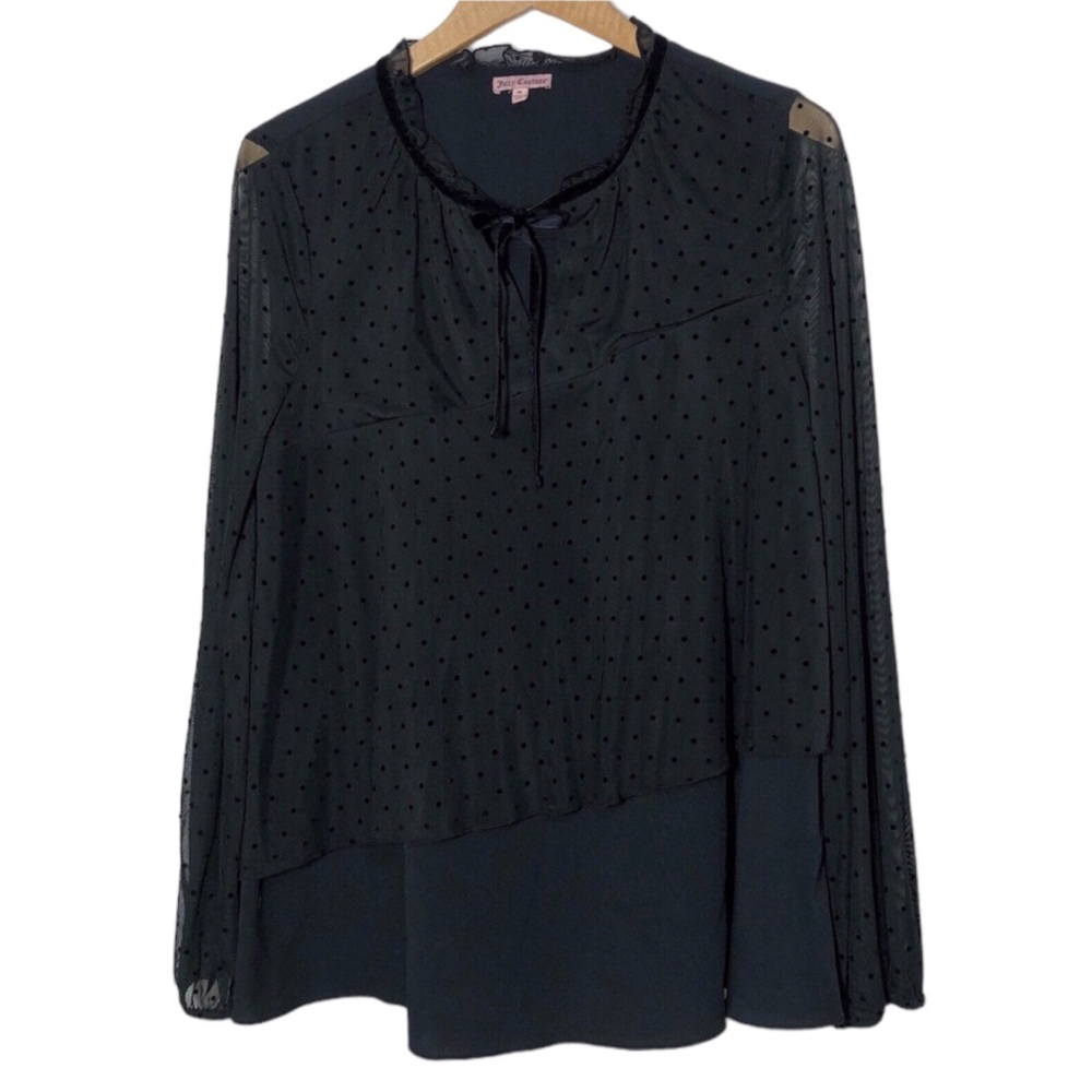 Juicy Couture Womens Sheer Polka Dot Tie Neck Blouse - Picture 4 of 5